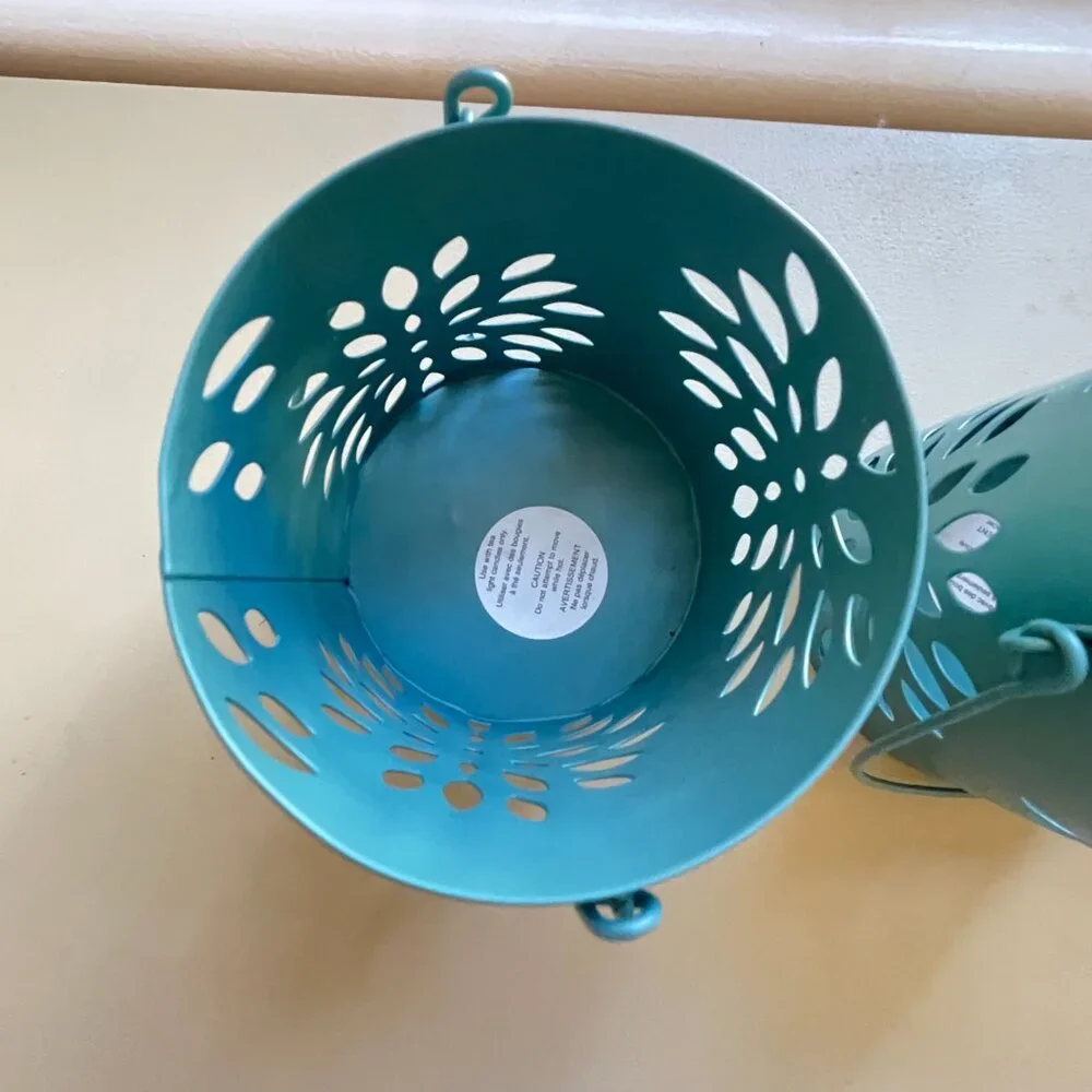 New Pier 1 Tea Light Holders Set of 3 Metal with Handle Teal Turquoise Blue